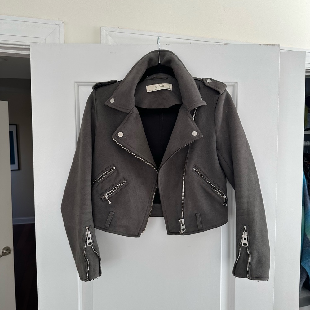 Women's Gray Leather Jacket